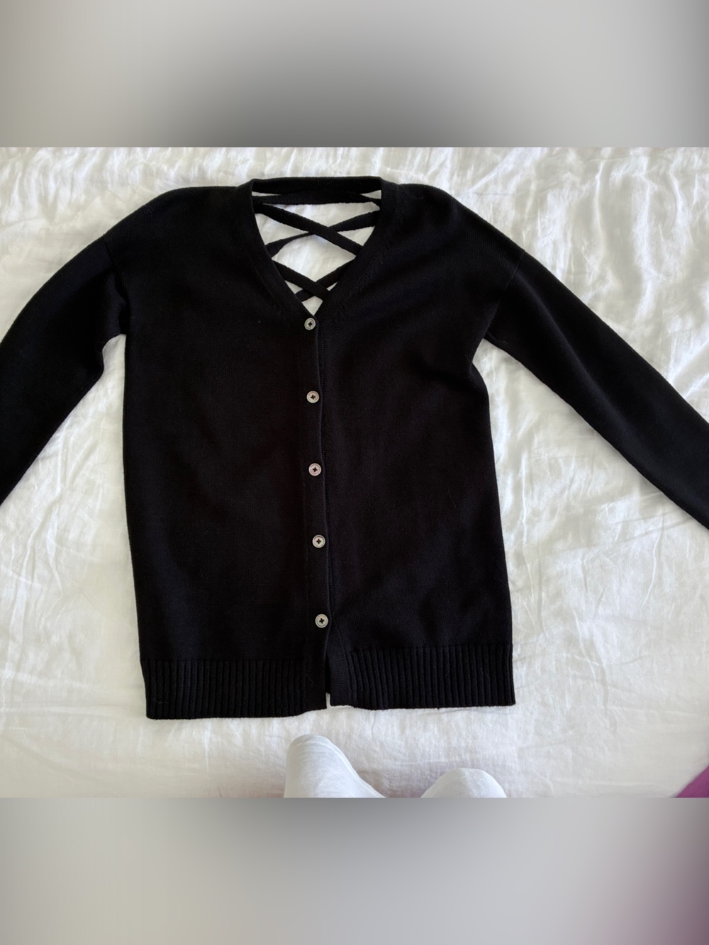 Barbara wells studio black  V-Neck Button Cardigan with Crisscross Back Detail